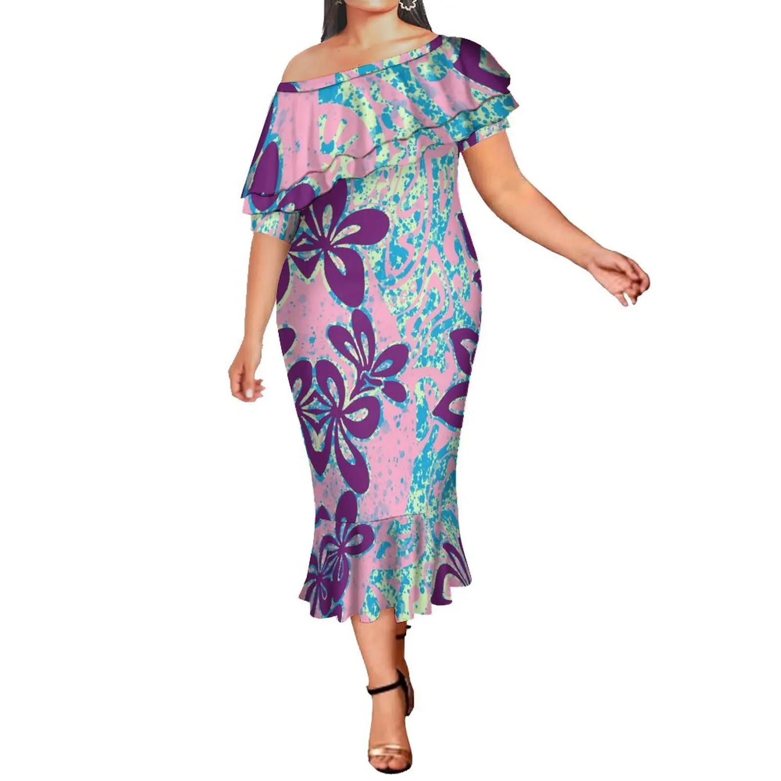 Soft And Comfortable Slim Elegant Women'S Summer Dress Polynesian Print Custom Designed Women'S Maxi Dress