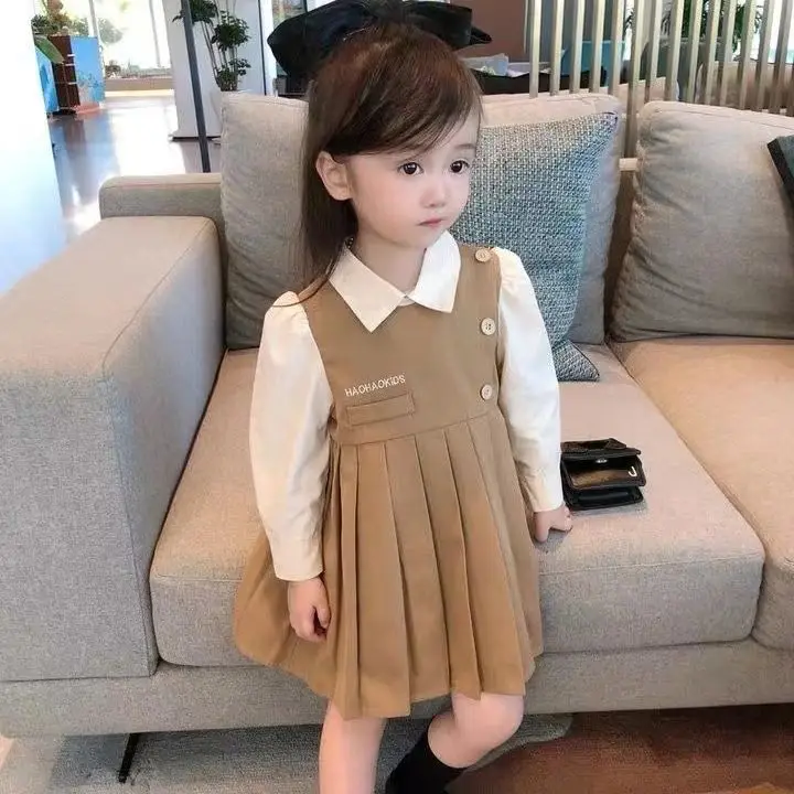 Girls\' Preppy Style Princess Dress Spring and Autumn Stylish Skirt Children\'s Korean Version Fashionable Autumn Dress