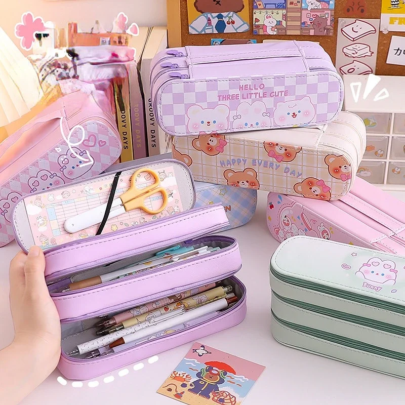 Imagem -02 - Estojo Bonito Multi-camada Grande Capacidade Papelaria Estética Bolsa de Lápis Anime Caixa para Meninas Material Escolar Kawaii