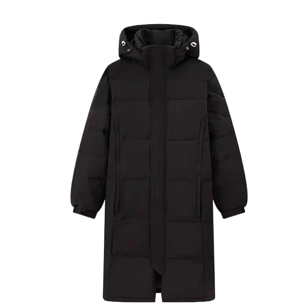 سترة شتوية طويلة للرجال ماركة عصرية بلون سادة مع قلنسوة بيضاء مبطنة للأسفل سترة نسائية للتزلج في الهواء الطلق معطف خفيف الوزن #3