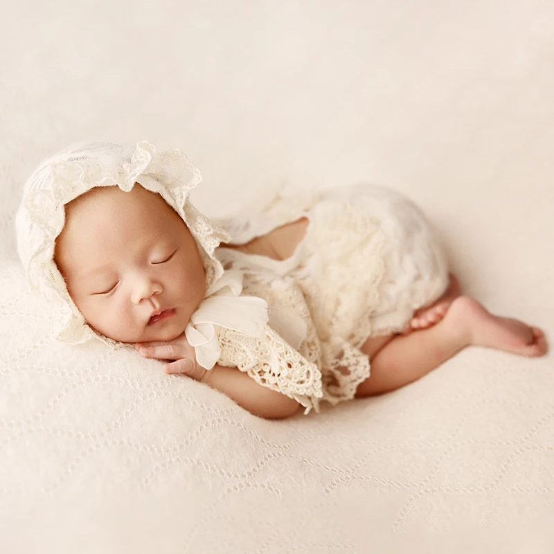 Ropa de encaje para fotografía de niña, mono con sombrero para recién nacido, traje infantil, accesorios para sesión de fotos en estudio