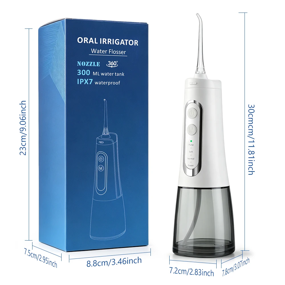 Munddusche mit 4 Modi & IPX7 Wasserdicht, 300ml Kabellose Munddusche 360 ° Düse, wiederaufladbarer Dental-Wasserstrahl für Zuhause und Reisen – Detail 2