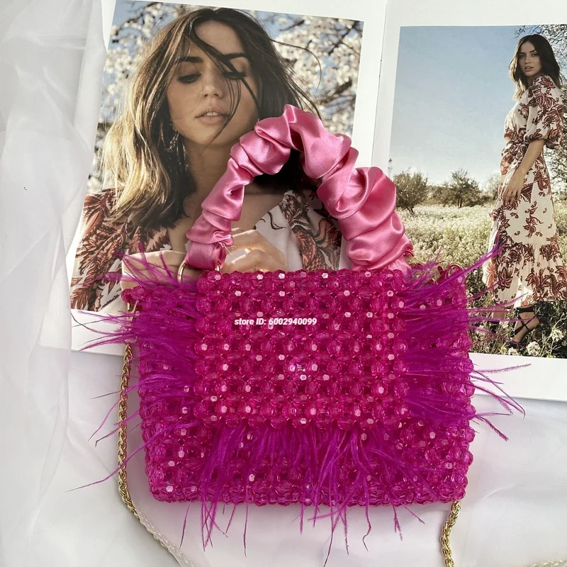 

Handmade Acrylic Beads Silk Rope Chain Crossbody Bag Women's Handbag Fashionable Small Square Bag for Women in China Origin
