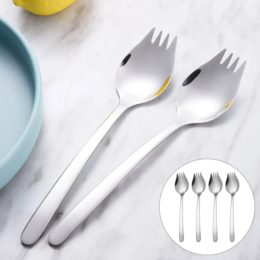 

4 Pcs Cutlery Stainless Steel Salad Spoon Noodle Small Fruit Sticks Pasta Spoons Silver Spork Baby