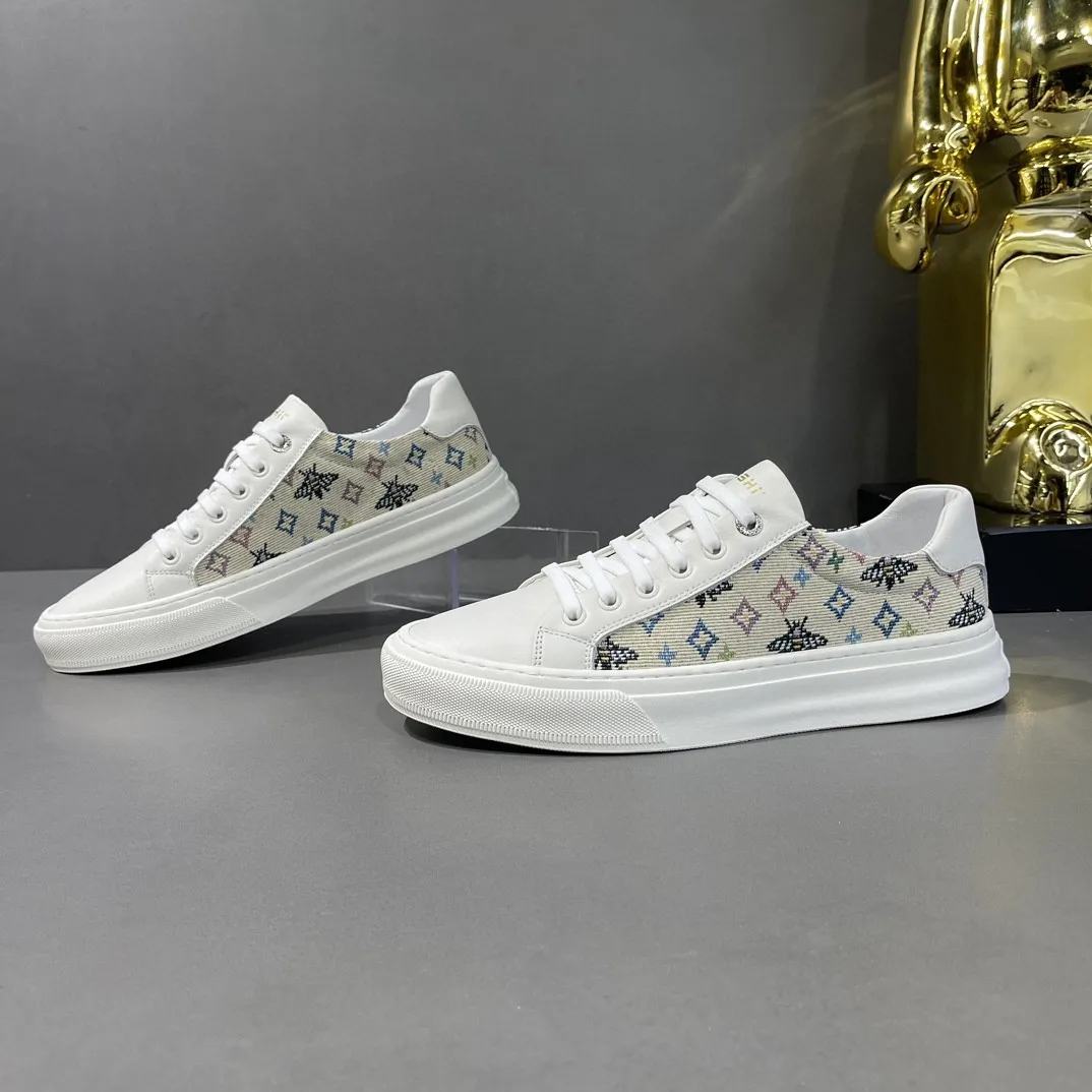 

Casual Men's Leather Sneakers Trendy Thi Bot Flat oes Breathable round Toe Comfortable Rubber Sole Faionable All-Match