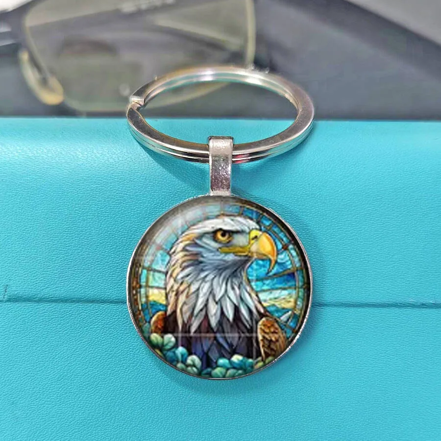 Hot Vibrant Mosaic Stained Glass Keychain Wild Creature Forest Mountain Water Background Decor Key Accessory