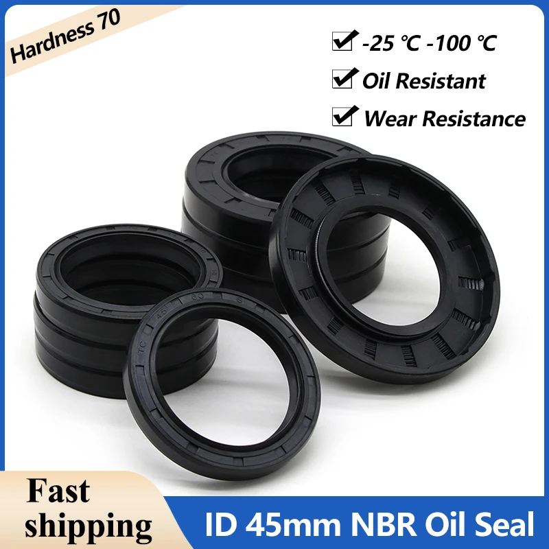 ID 45mm NBR Oil Seal TC-45*55/56/60/65/68/70/72/75/80/85/90/100*7/8/10/12mm Nitrile Rubber Shaft Double Lip Oil Sealing Gaskets