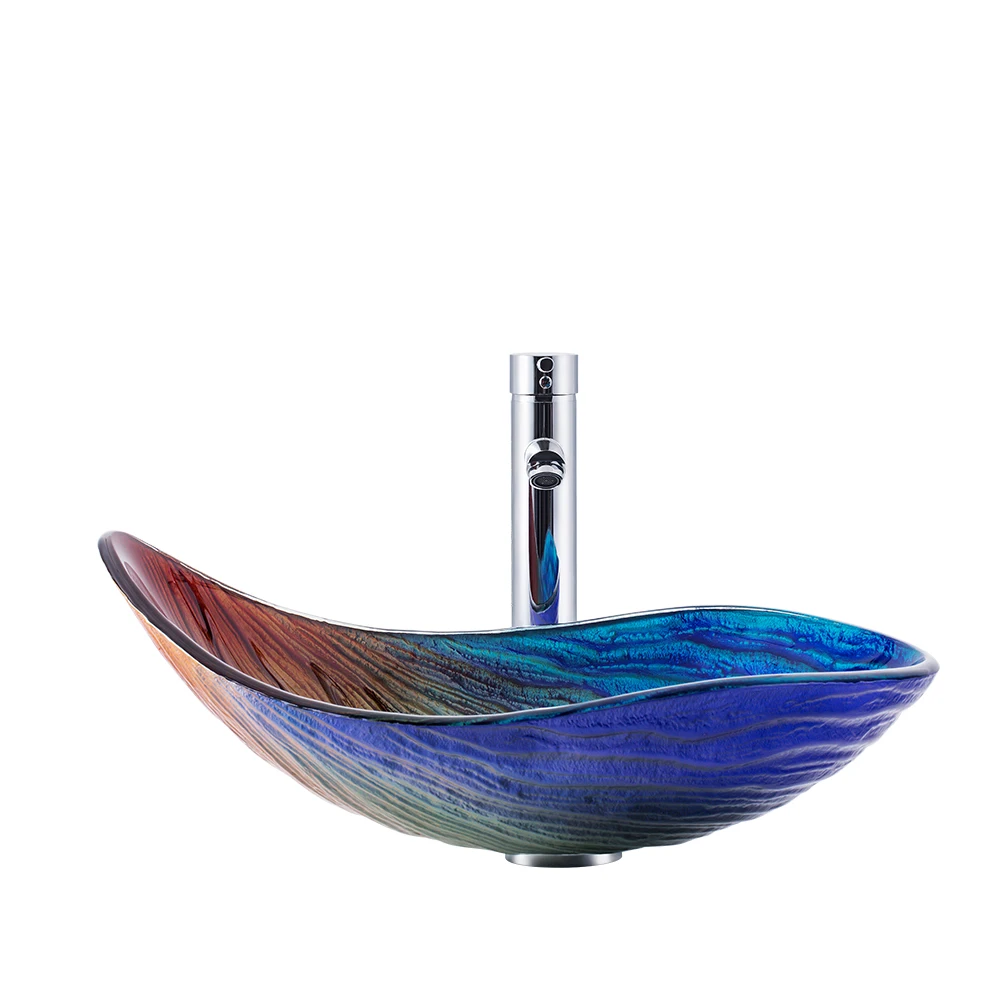 j* Hot Sale Hotel Bathroom Rainbow Droplets Shaped Tempered Glass Vessel Sink of China Bathroom Sanitary Ware