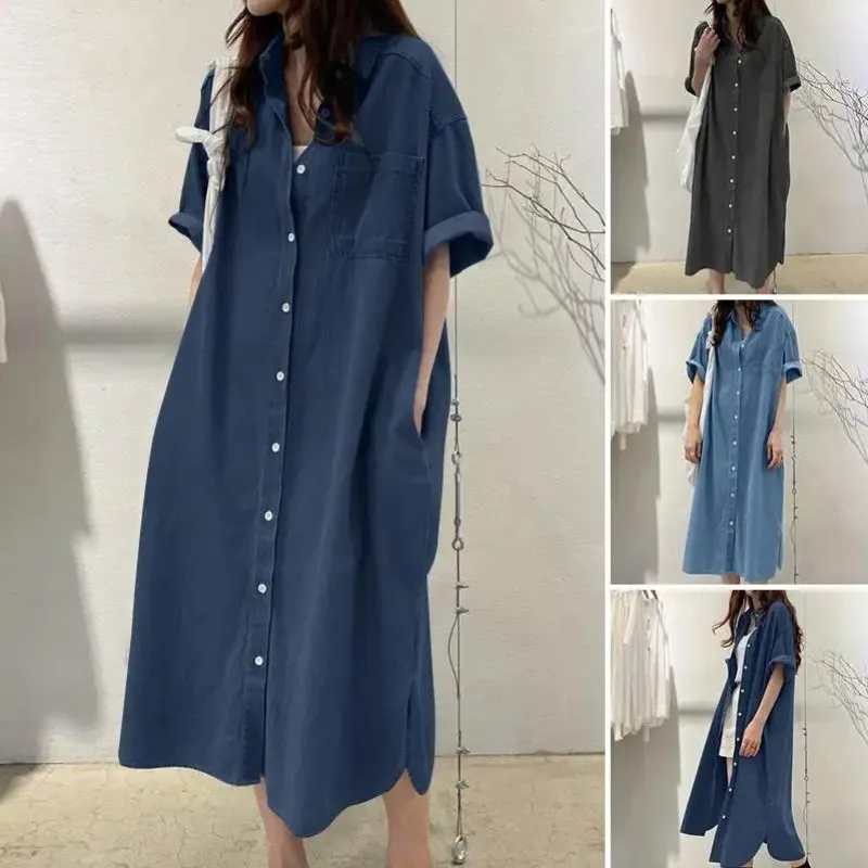 

2025 Denim Long Skirt Shirt Collar Denim Casual Skirt Long Skirt