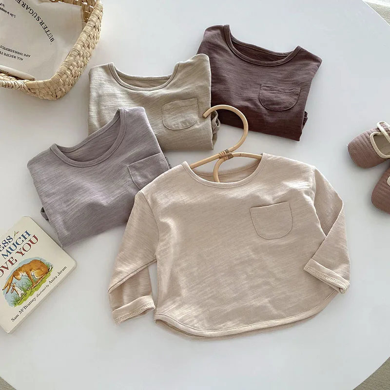 MILANCEL New Autumn Kids Blouse Baby Cute Solid Color Undershirt Girls Bear Outwear Bottoming Shirt Boys Tops