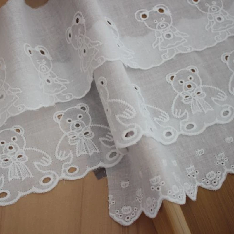 Off White Cotton Bear Embroidered Lace Vintage Cloth Trim Wedding Dress DIY Sewing Lace Fabric Accessories 2Yards