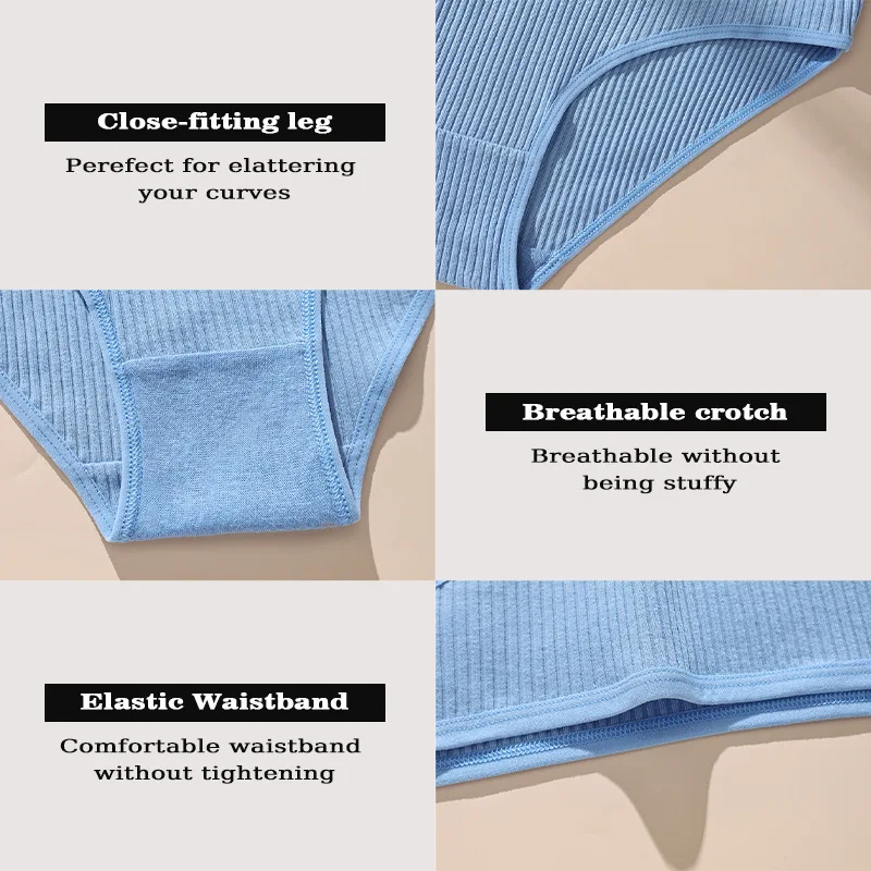 7Pcs Women's Panties Striped Briefs for Women Low-Rise Breathable Cotton Female Soft Underwear Solid Colors Ladies Underpants - Image 6