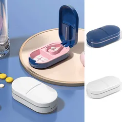 Mini Pill Case Tablet Pill Organizer Case 2 Grids Pill Box Dispenser Travel Tablet Holder Container Medicine Drug Tablet Cutter