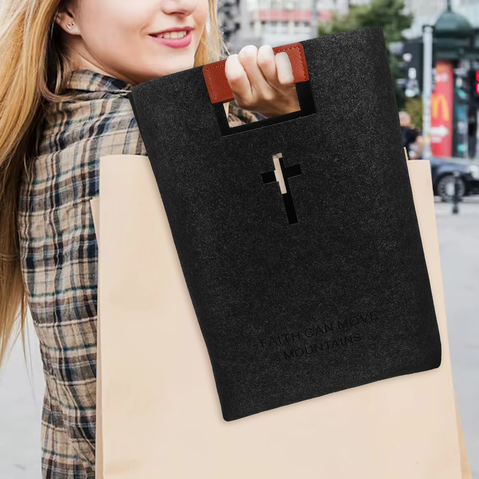 

Handbag Tote Bags Bible Organizer Carry Case for Women Shopping Journaling with Handle Felt Study Book Stationery