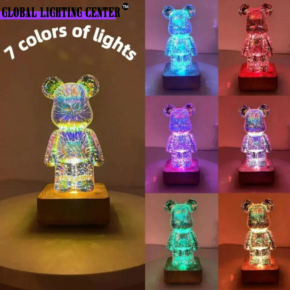 

LED 3D Bear Firework Night Light USB Projector Lamp Color Changeable Ambient Lamp Suitable for Children Room Bedroom Decoration