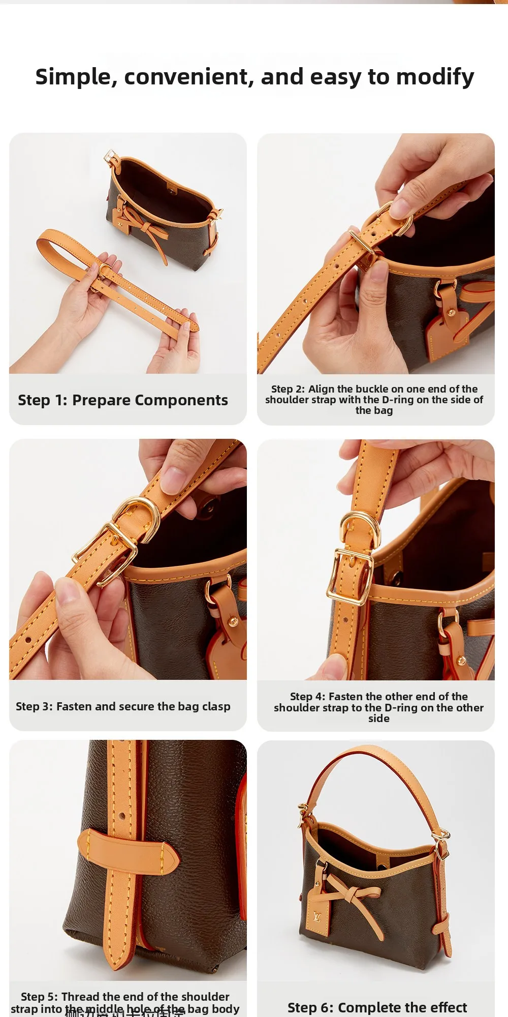 Adjustable Vachetta Leather Replacement Shoulder Strap For Carryall Nano Bag Crossbody Bag Strap Accessories