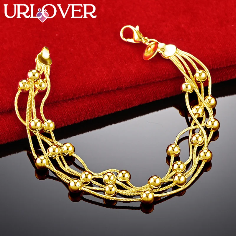 

URLOVER 24K Gold Bracelet For Woman Bead Chain Bracelets Fashion Party Wedding Engagement Jewelry Lady Christmas Birthday Gifts