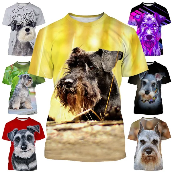 2024 New Fashion Schnauzer 3D Printed T-shirt Summer Casual Cute Dog Men's/women's Hip Hop Street Short Sleeve T-Shirt