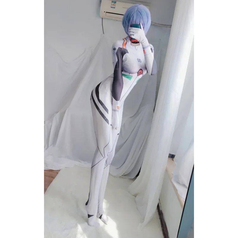 Rei Ayanami Cosplay Costume White Bodysuit Jumpsuit Halloween Party Cosplay Zentai Catsuit