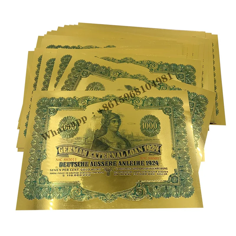 

New gold German bond $1000 1924 Gold Foil banknote Germany Art Plastic With UV light For collection Gift