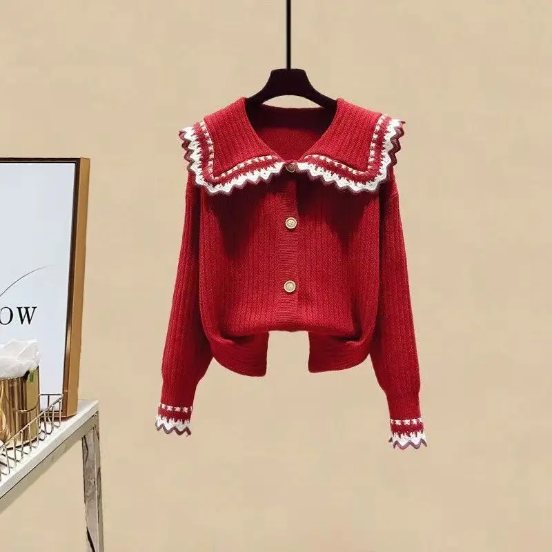 Women's Clothes Spring Autumn Outfits 2023 New Age Reducing Knitted Cardigan Sweater High Waist Mesh Half Skirt Two Piece Set