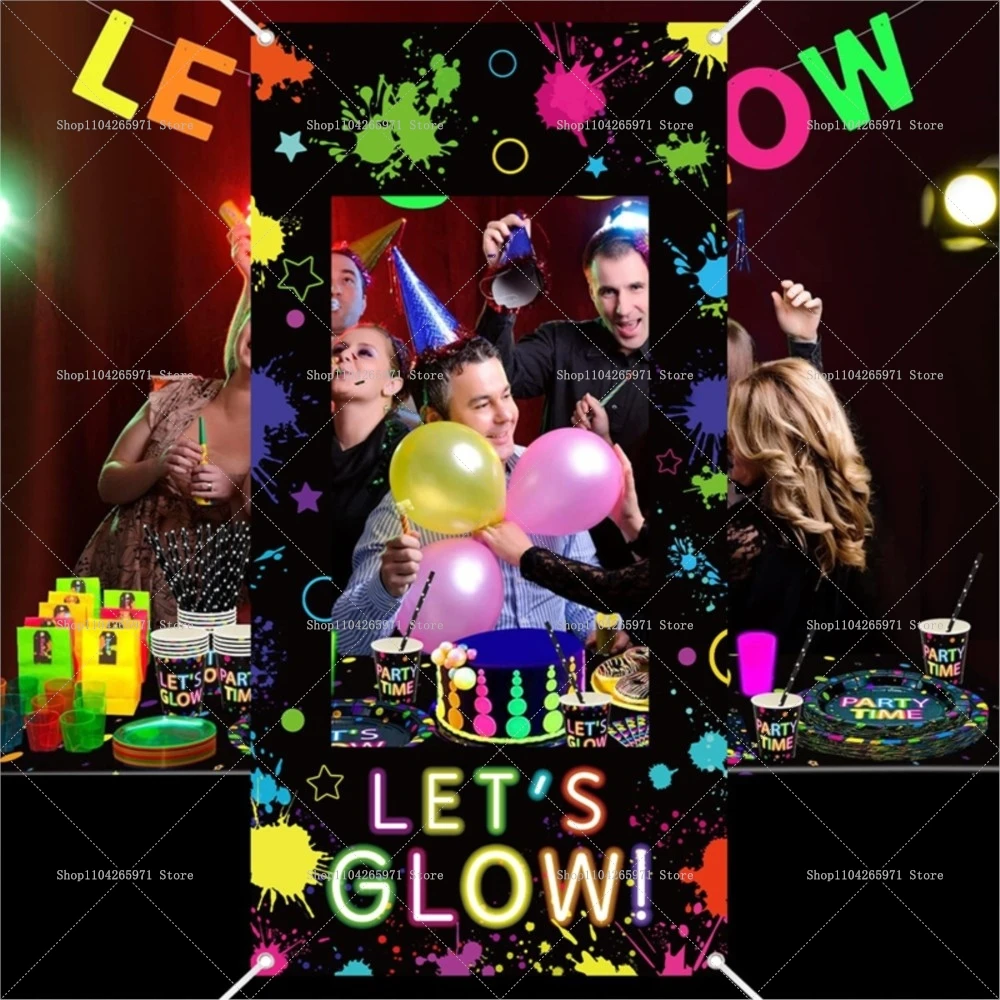 Marcos para Fotos Let's Glow, Telones de Fondo con Graffiti Neón de los 80s y 90s para Decoraciones de Fiestas de Cumpleaños, Artículos Fluorescentes para Fiestas