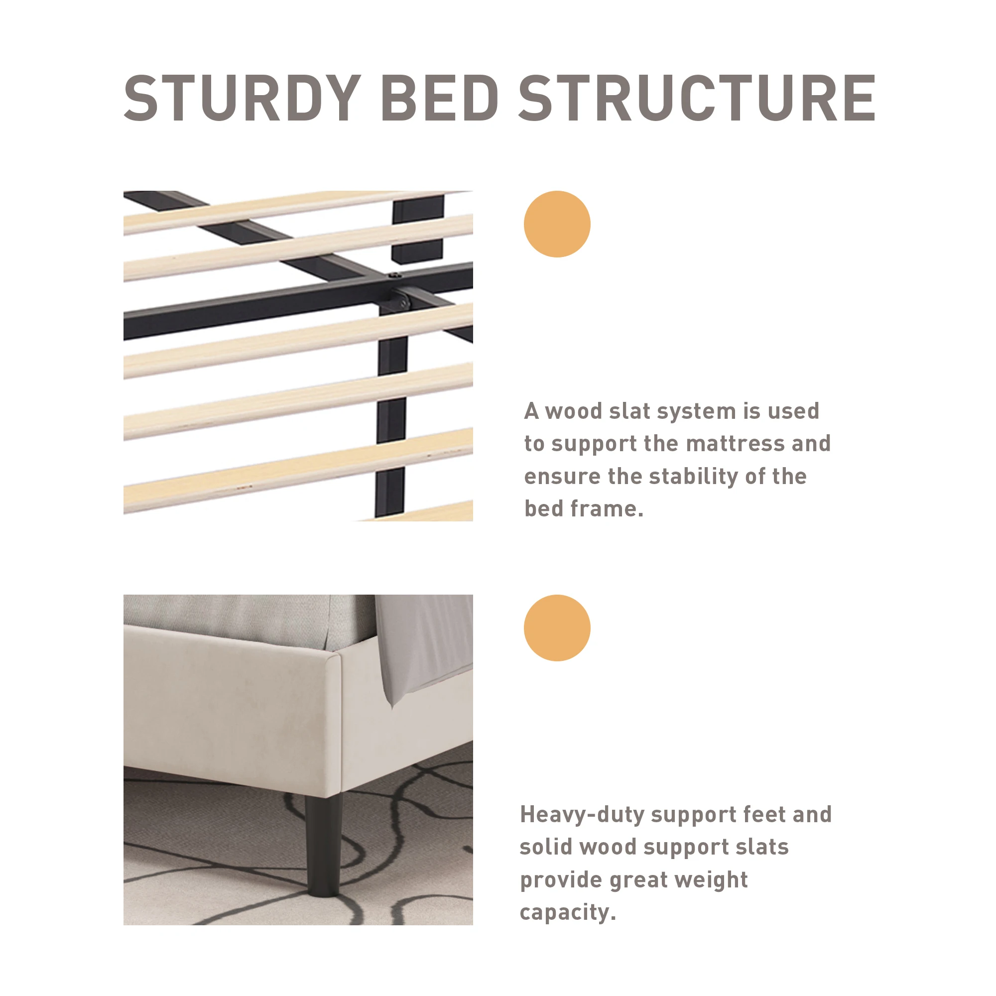 Upholstered Platform Bed Frame With Headboard With Button Tufting Solid Wood Slats Support No Box Spring Needed Easy Assembly