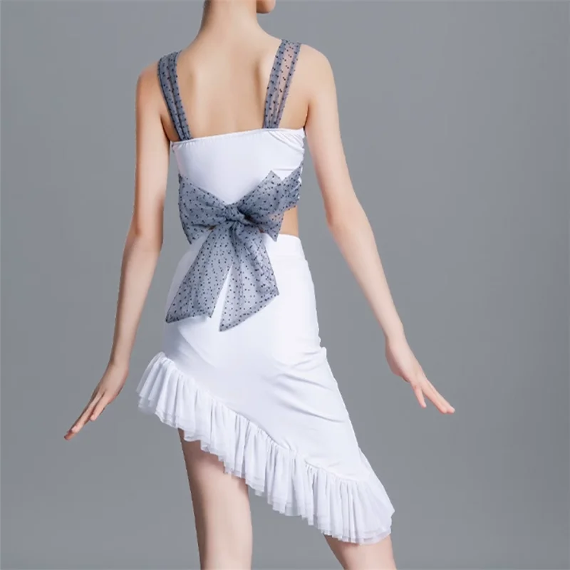 2023 New Kids Latin Dance Dress for Competition Girls White Cha-cha Tanggo Ballroom Dancing Dresses Sexy Salsa Dancewear