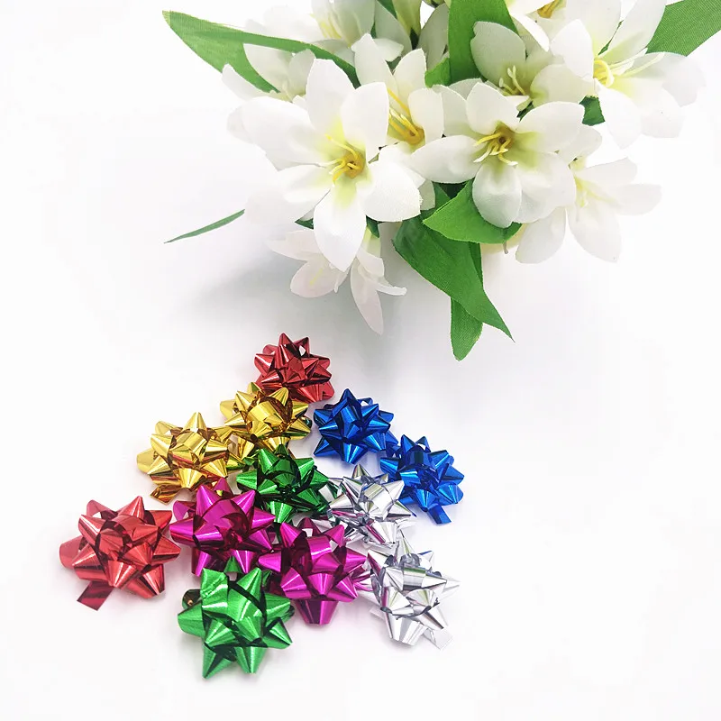 100pcs/2.5cm Mini Colorful 3D Star Flower Decorations DIY Self-adhesive Ribbon Bows Paper Gift Wrapping for Christmas Wedding