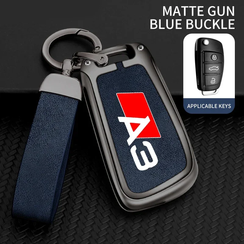 Zinklegierung Leder Auto Fernbedienung Schlüssel Fall Abdeckung Halter Shell Für Audi A3 8P 8V 8L S3 RS3 Individuelles LOGO Geschützt Schlüsselbund Tasche