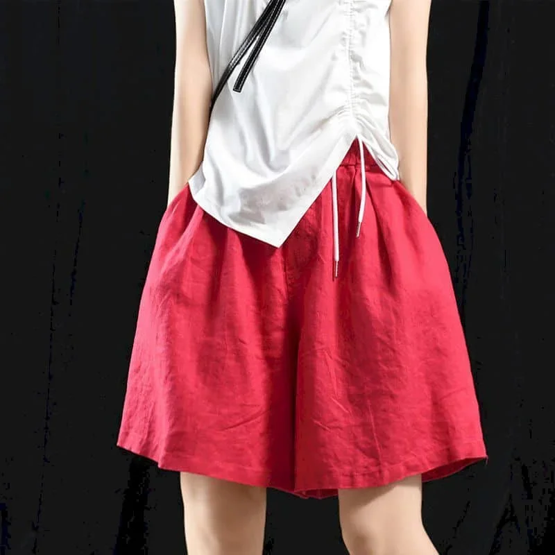 البوب القطن الكتان السراويل النساء الصيف Vintage مرونة الخصر بنطال ذو قصة أرجل واسعة حجم كبير عادية فضفاض المتضخم السراويل النساء الملابس