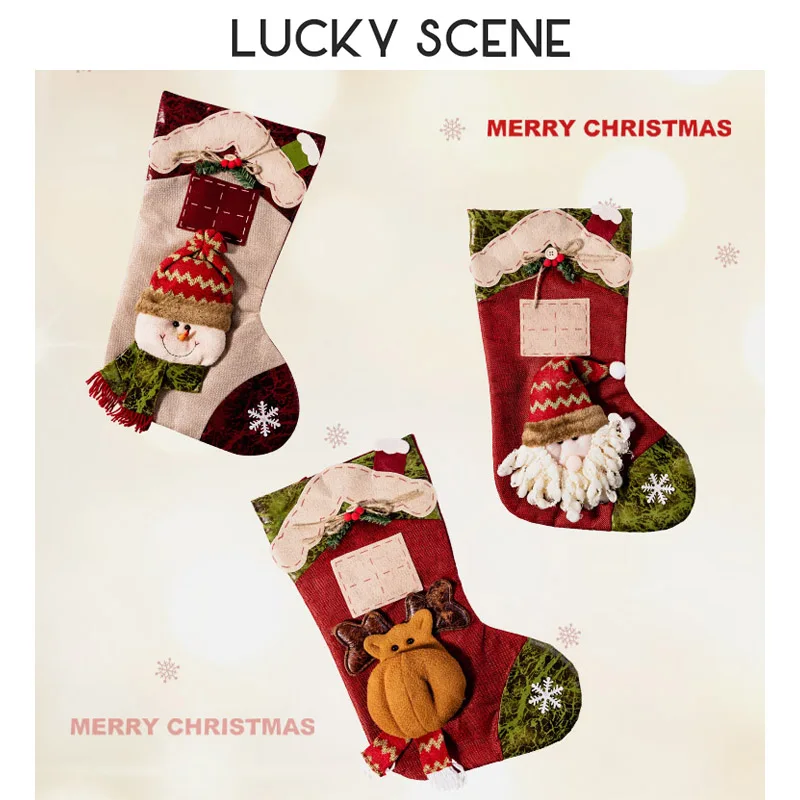 Large Size Christmas Stockings Candy Bag Pendant Large Stockings Christmas Decoration Gift Bag Snowman S01487