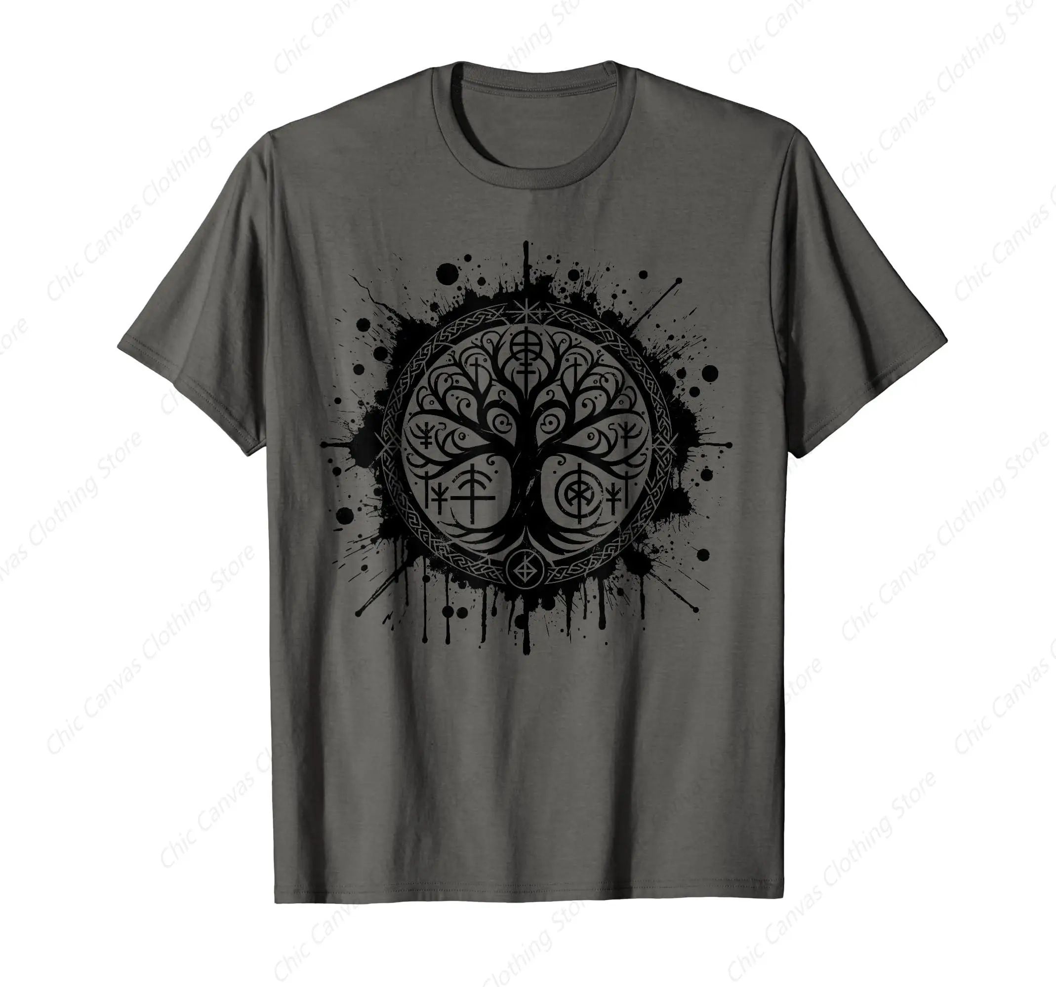 

Yggdrasil Nordic Tree of Life Pattern T-shirt Cool Grey Men's Shirt Cotton Comfortable Casual Short Sleeve