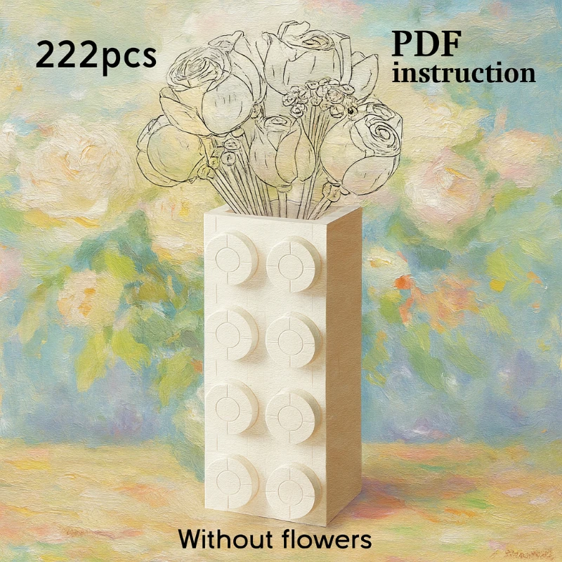 

MOC Rose Vase Bricks Model Flower Bouquet Vase Rose Building Block Educational Toys Gift Decoration Valentine's Day