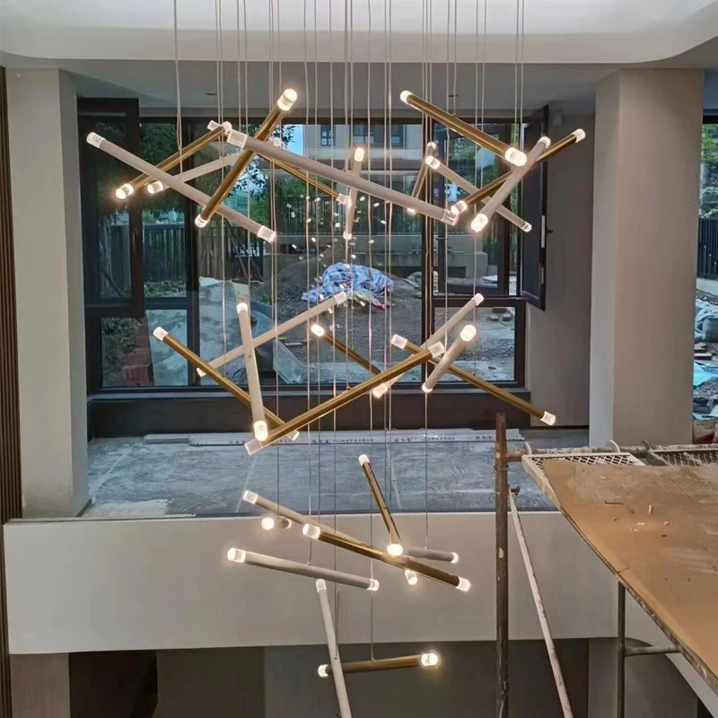 

Modern Home Decoration Chandelier LED Hanging Stairs Pendent Lamp Living Room Ceiling Lamp Nordic Dining Room Long Pendant