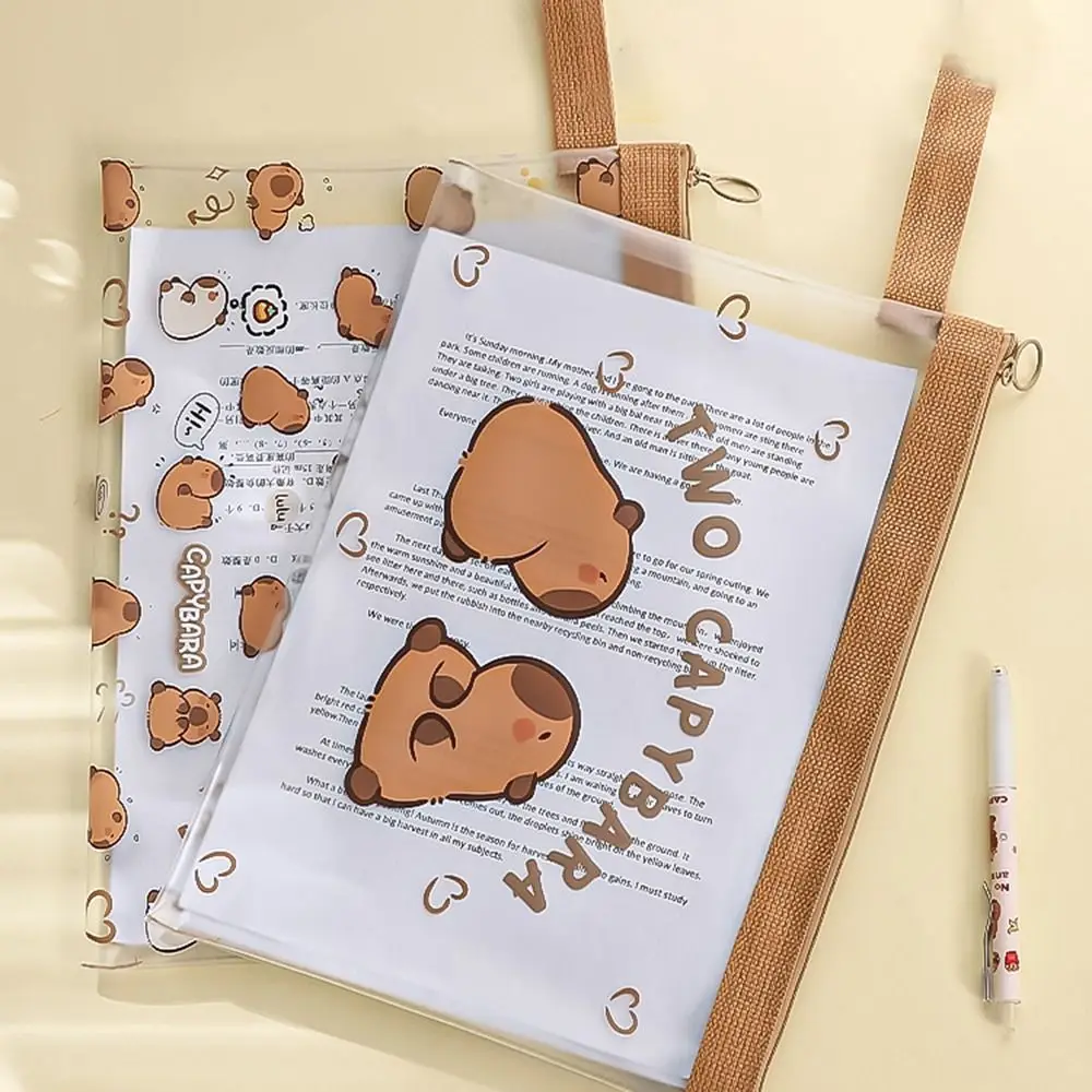 Cartoon Capybara Document Bag Test Paper Storage Bag PVC Durable A4 File Bag Multifunction Transparent Information Pack Student