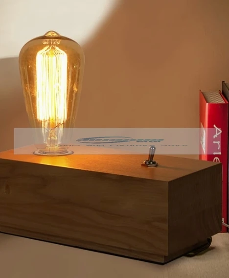 Log lamp  simple solid wood bedside table  dormitory lamp