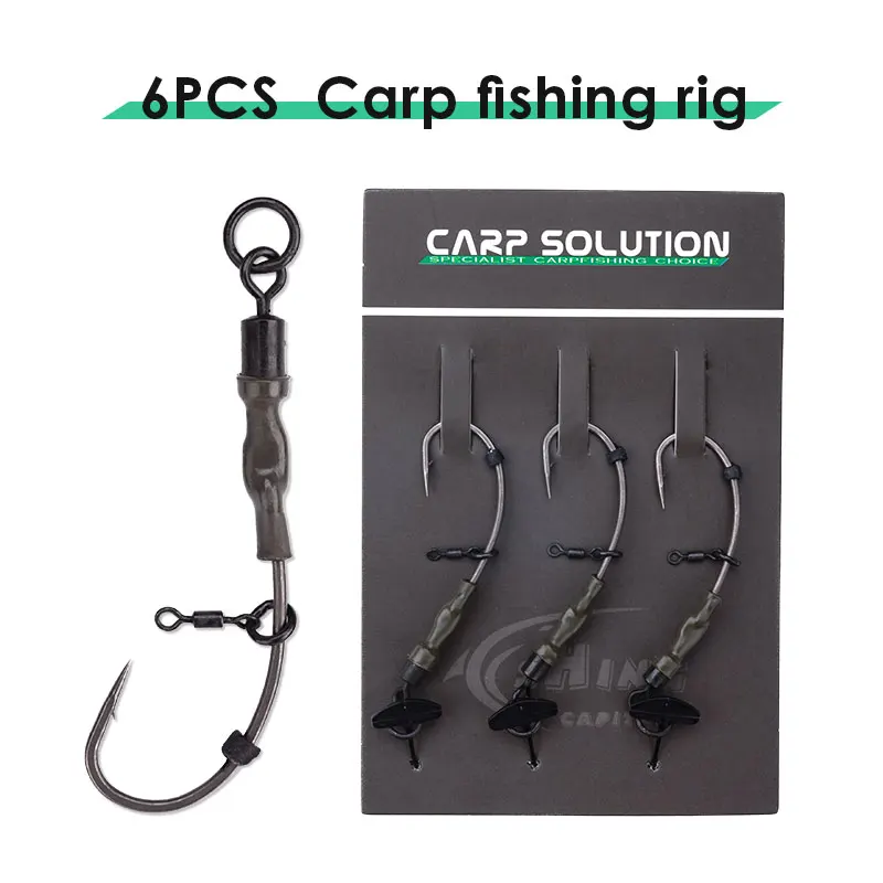 6 Stück Ronnie Rig vorgefertigte Karpfenangel-Rigs – Fertige Spinner-Rigs mit QC-Wirbel und gebogenen Haken für Pop-Up-Boilies – Detail 1