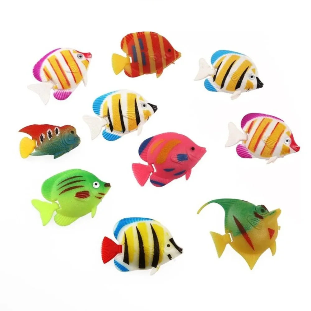 Decorações artificiais de aquário de plástico tropical, Pequenos peixes flutuantes, Peixes tropicais falsos vívidos, 10pcs