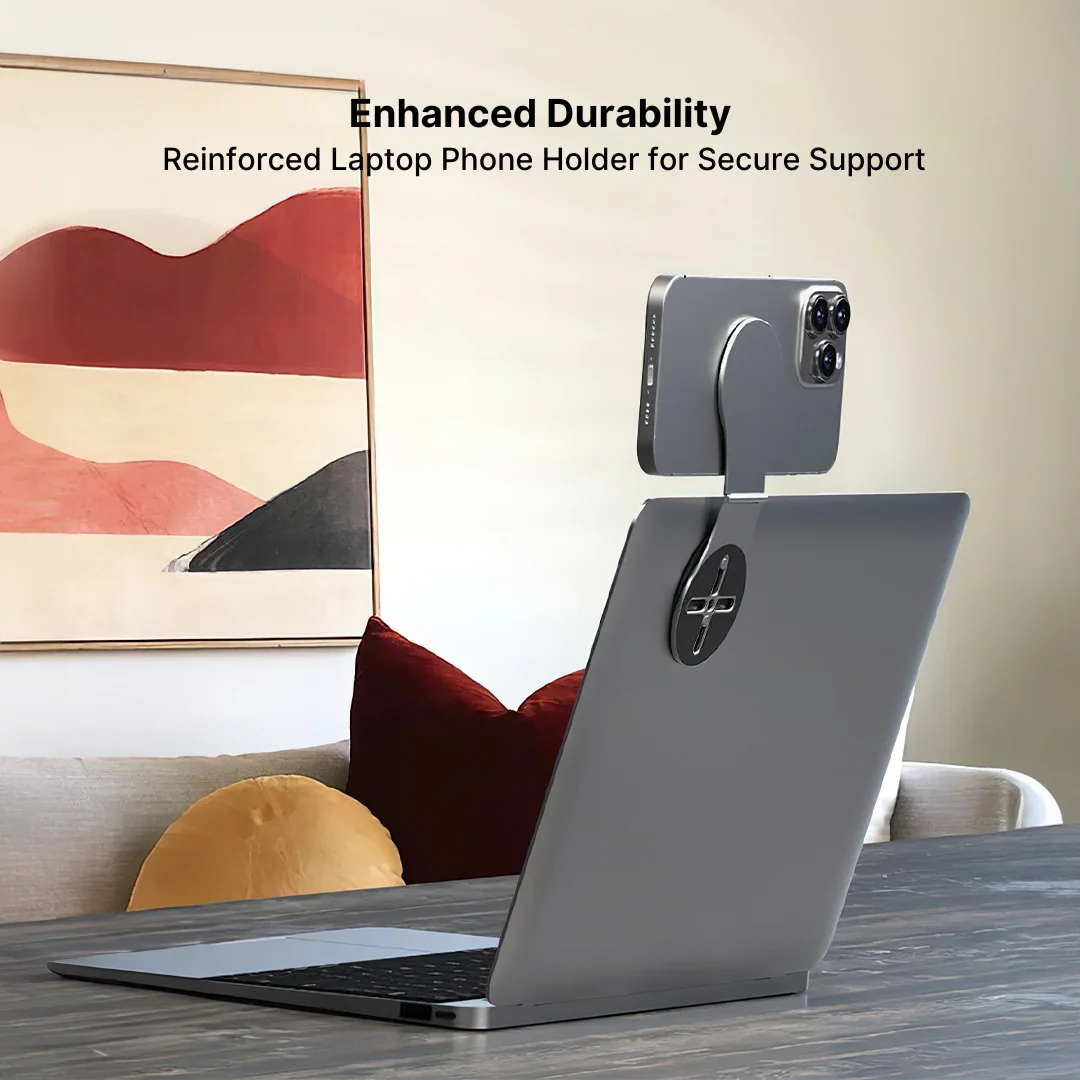 Magnetic Phone Holder for Laptop & Car, Foldable Desk Phone Stand Adjustable Magnetic Phone Tripod Mount Adapter
