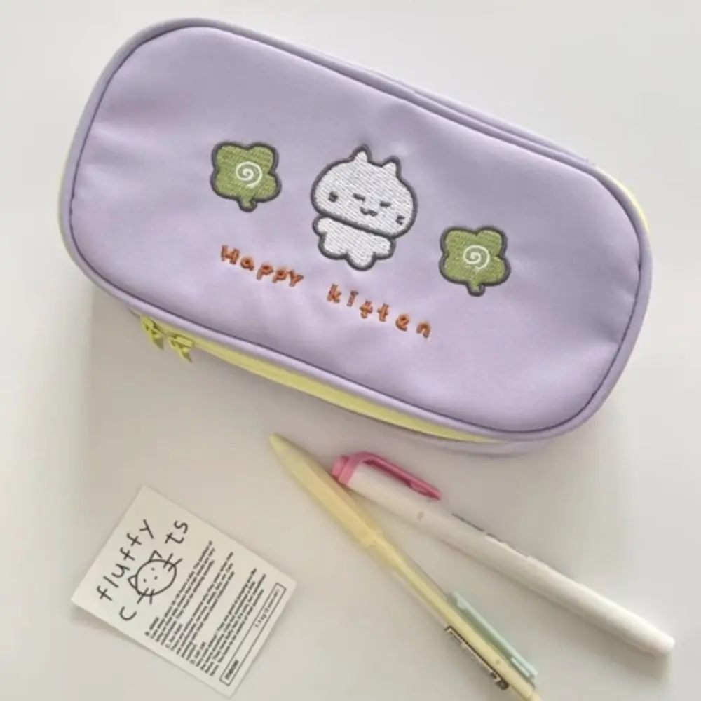 Cute Four Leaf Clover Pen Bag with Zipper Cartoon Pencil Case Large Capacity Gift Stationery Bag Students Supplies