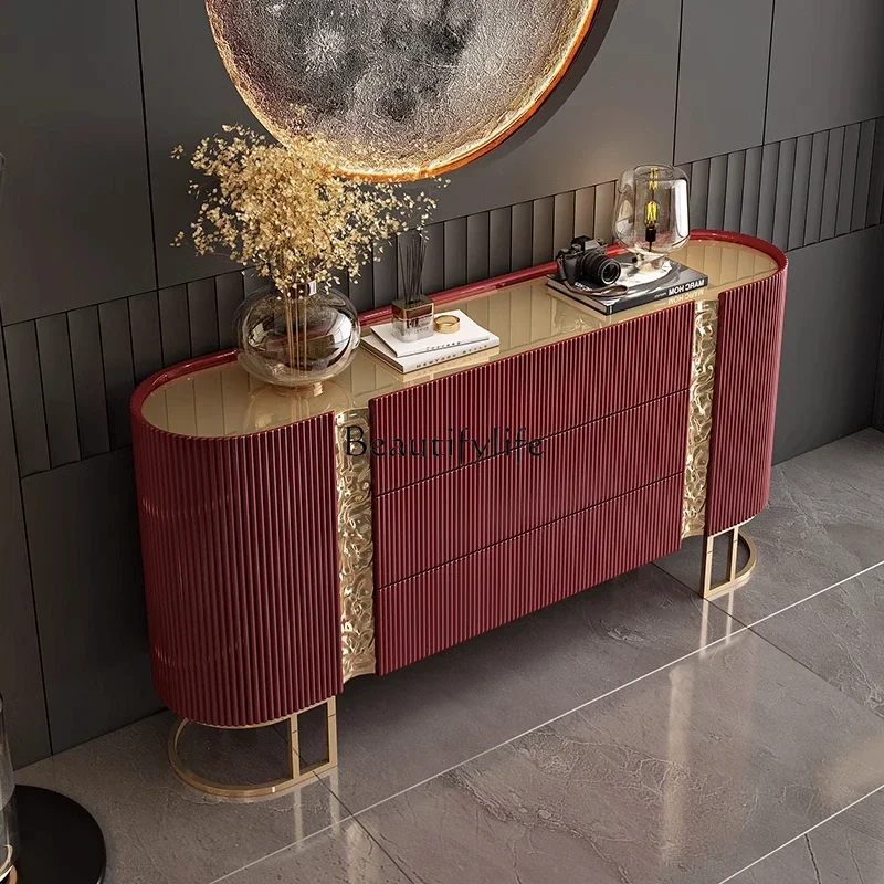 

z.Italian porch cabinet light luxury dining side cabinet solid wood entry shoe cabinet villa living room