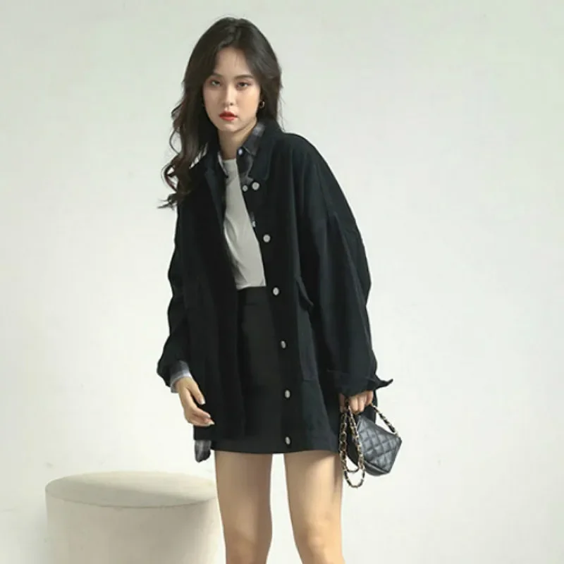 

Basic Jackets Women Spring Outwear Vintage Cargo Turn-down Collar Loose Chic Ins Harajuku Black Stylish Streetwear Pure BF 2025