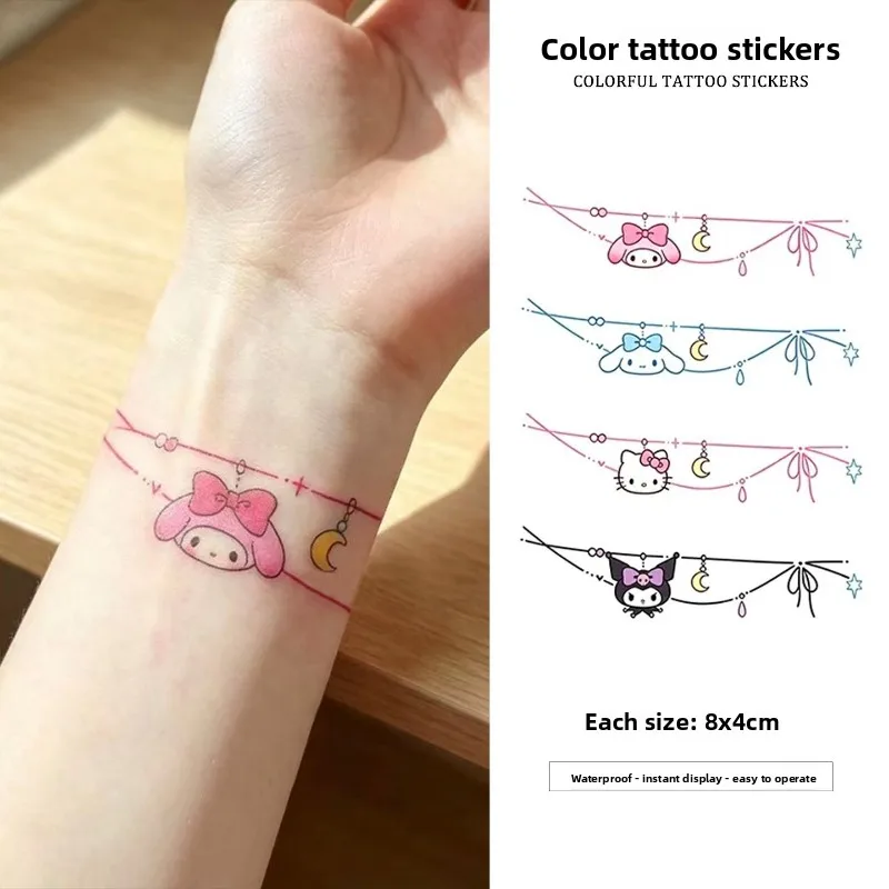 Sanrio Hello kitty kuromi My melody cartoon color waterproof tattoo stickers disposable girl student arm wrist ankle stickers