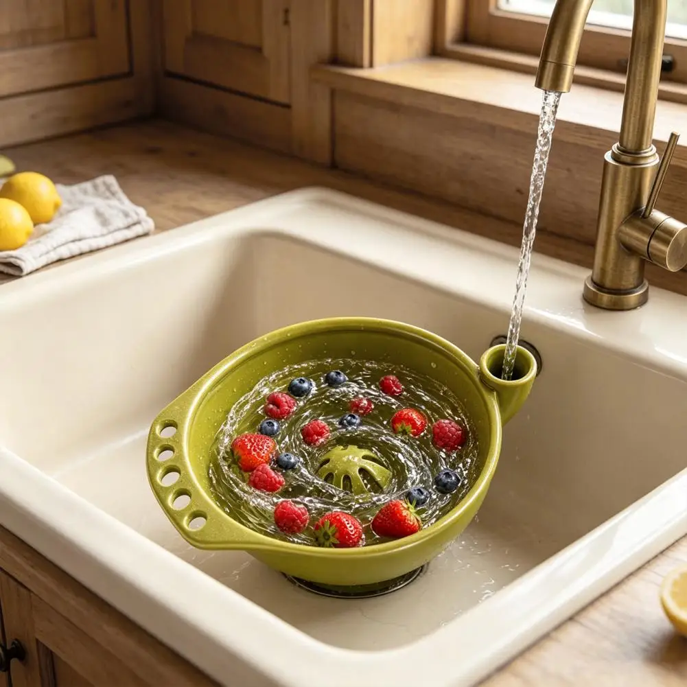 Kitchen Fruit Washing Strainer Ceramic Berry Washing Bowl with Drainage Holes Stoneware Fruit Rinse for Strawberries for Grapes