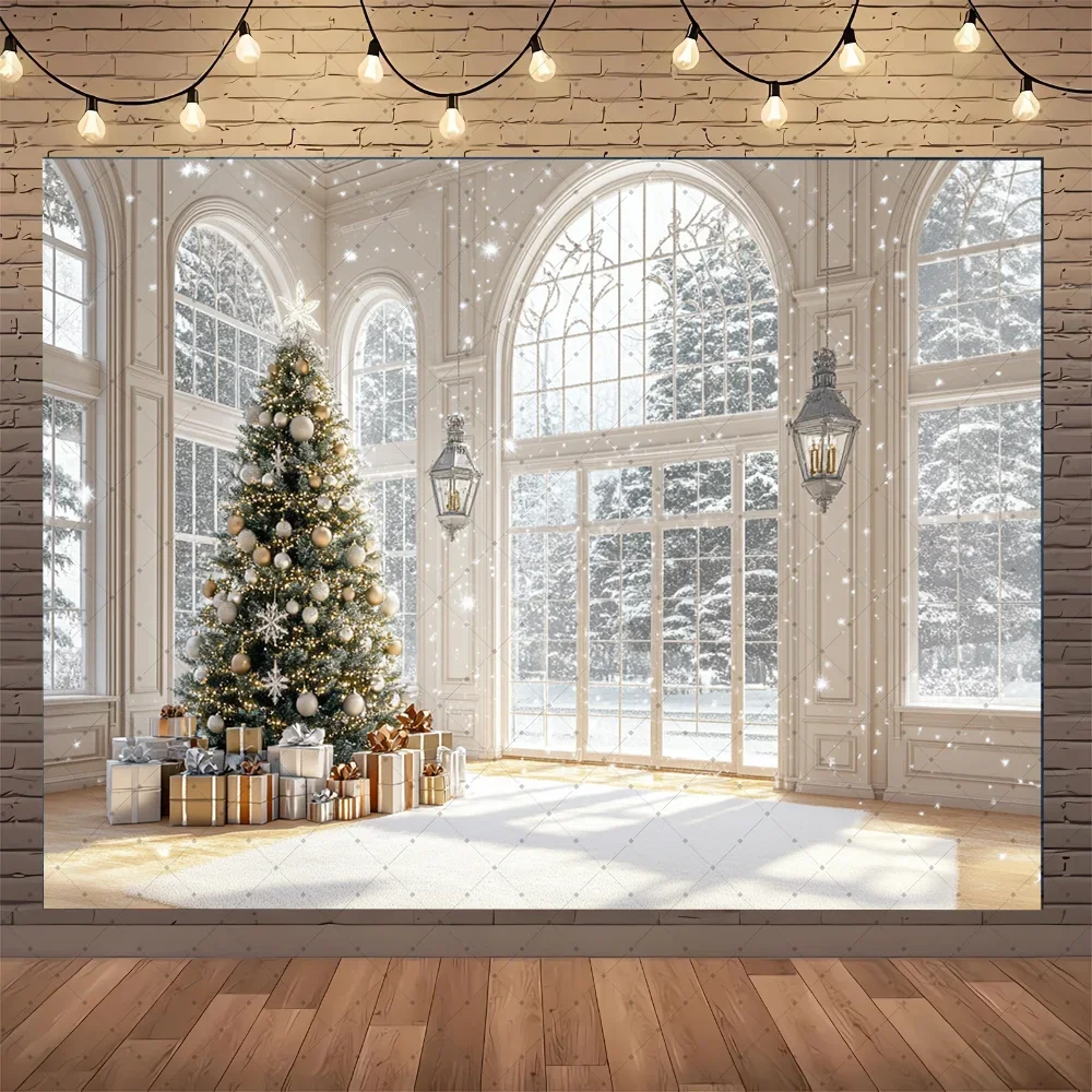 VIKAMA Winter Snowy Window Scene Backdrop Winter Festive Party Backdrop Decoration Family Portrait Photography Backdrop