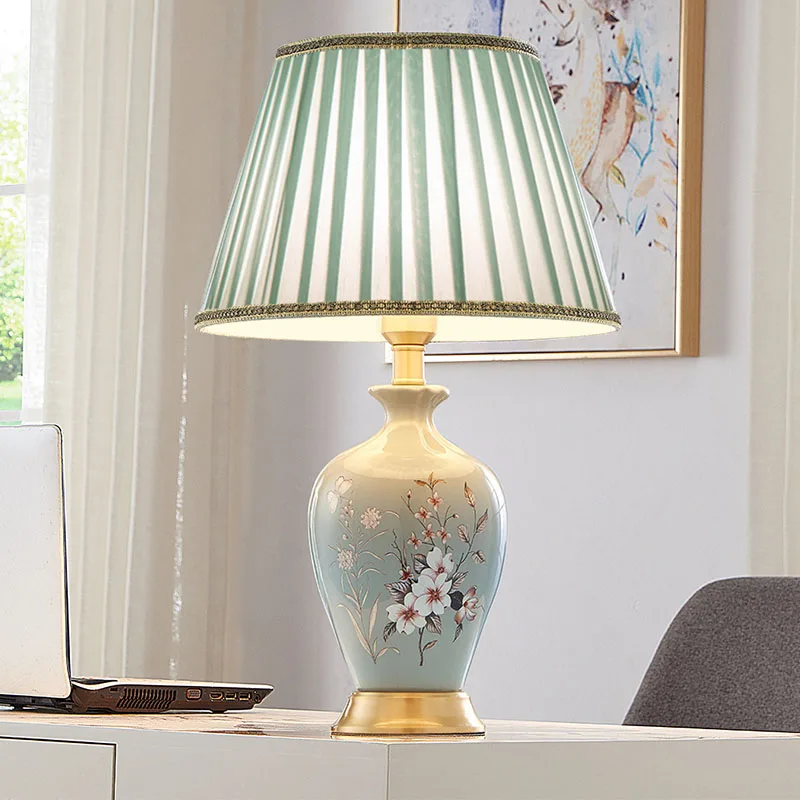 

all-copper ceramic desk lamp Bedroom bedside table lamp New Chinese simple light luxury