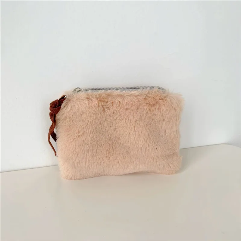 Plush Makeup Bag Winter New Women Small Square Wallet Solid Color Cute Pouch Zipper Cosmetic Bag Korean Girls Mini Coin Purses