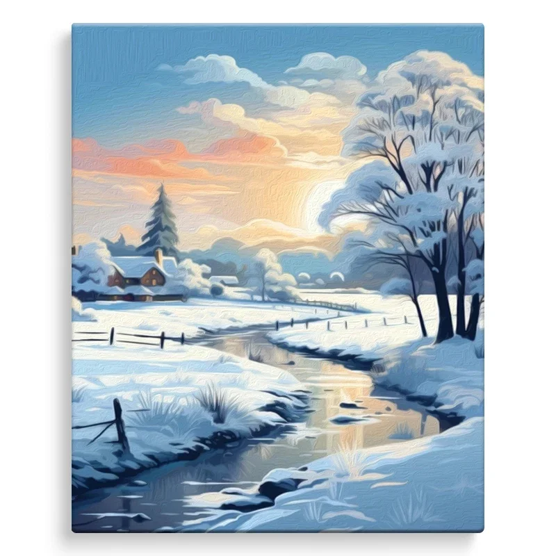 116196 Coloring By Numbers Painting Paint Pictures By Numbers Landscape Blue White Forest Snow Scenery Wall