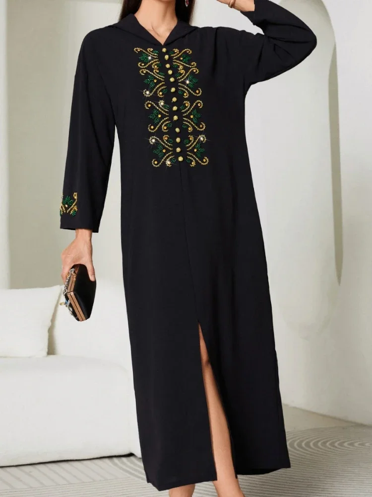 Eid Party Dress Muslim Women Abaya Hooded Ramadan Dubai Gorgeous Diamonds Kimono Vestidos Kaftan Islam Arab Long Robe 2024